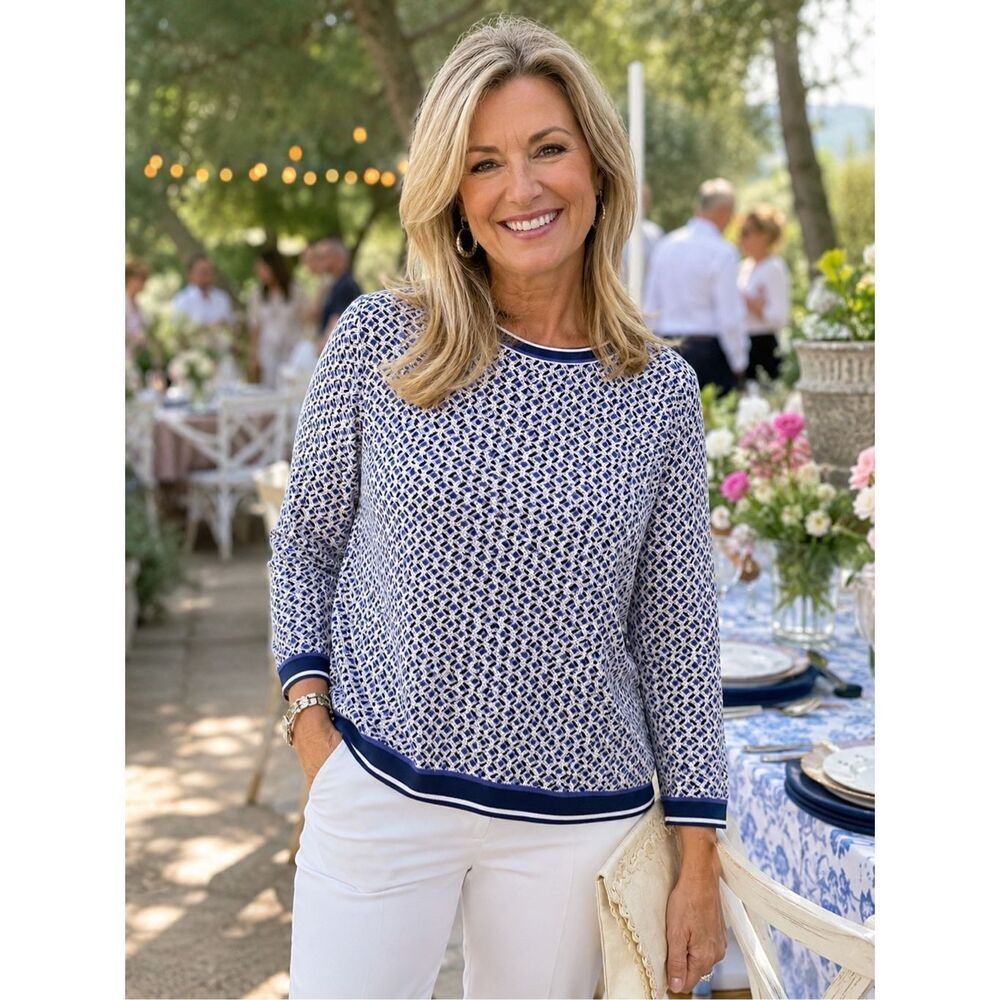 Talbots Lightweight Sweater Gold Buttons Long Sleeve Women’s XL Blue White